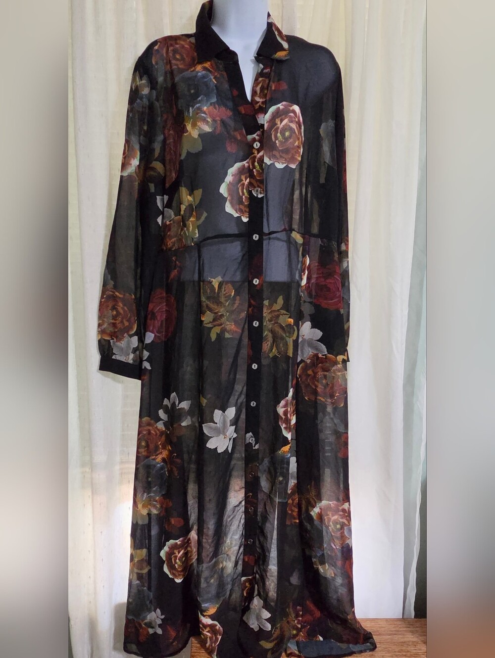 Soft Surroundings Black Dress with Blue and Green Floral Print